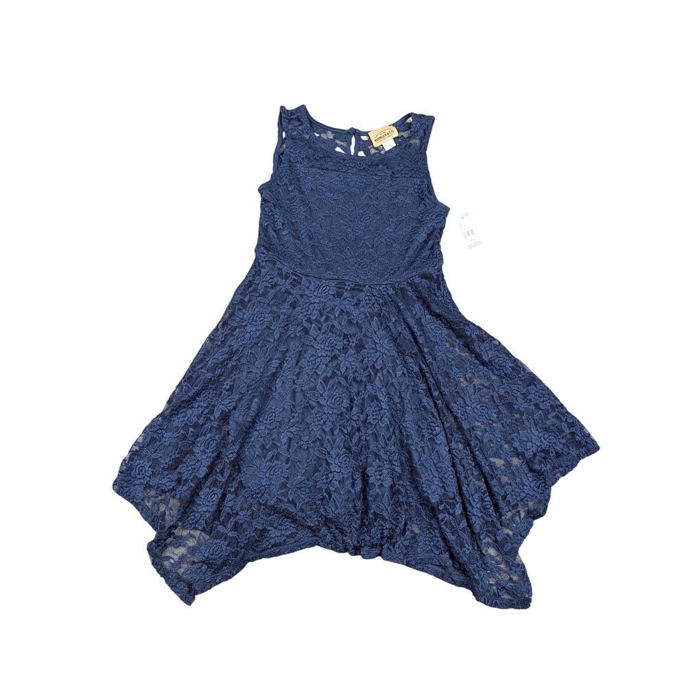 Roebuck & Co. Dress Girls 12 Blue Lace Shark Bite Fit & Flare Party Formal‎ New